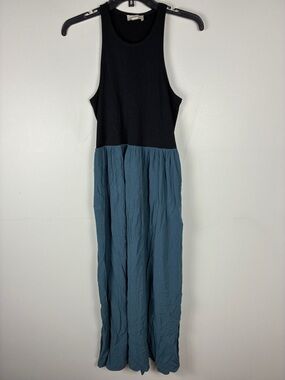 LOFT Light Maxi Dress Black Teal Comfort Vacation XS Petite